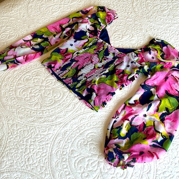 Abercrombie & Fitch Top Sweetheart Neckline Long Sleeves Pink Floral Small Crop - Picture 8 of 17